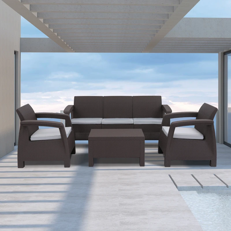 Садовая пластиковая ротанговая уличная мебель, лучший продавец, пластиковый плетеный диван, набор ротанговая мебель для патио