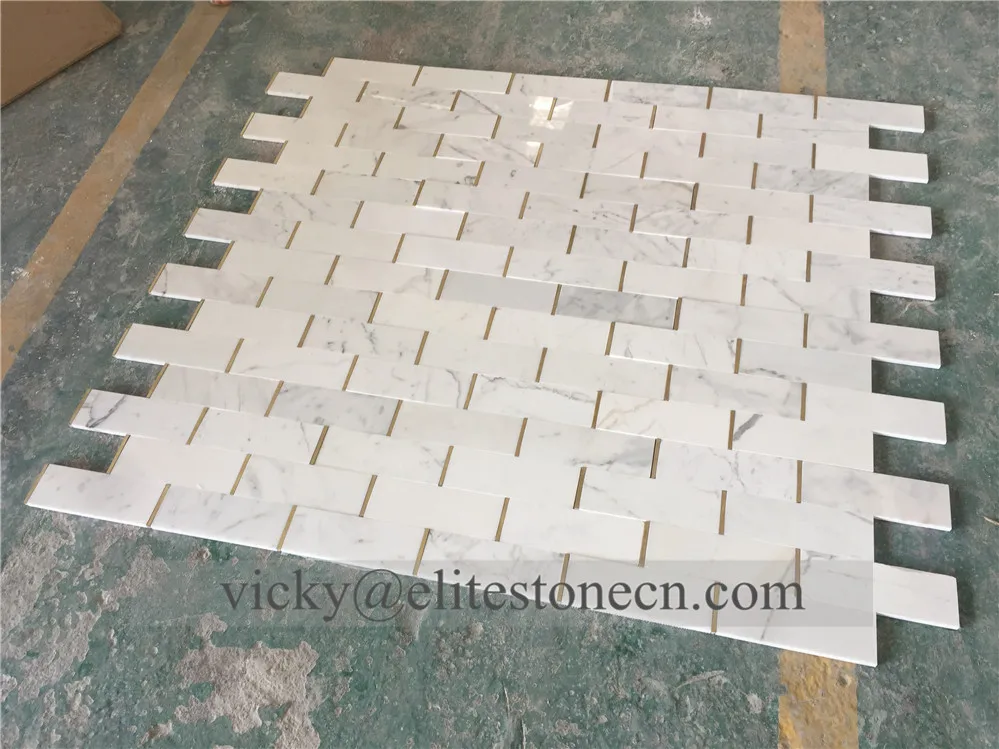 brick mosaic subway tile white marble mosaic inlay brass mosaic tile