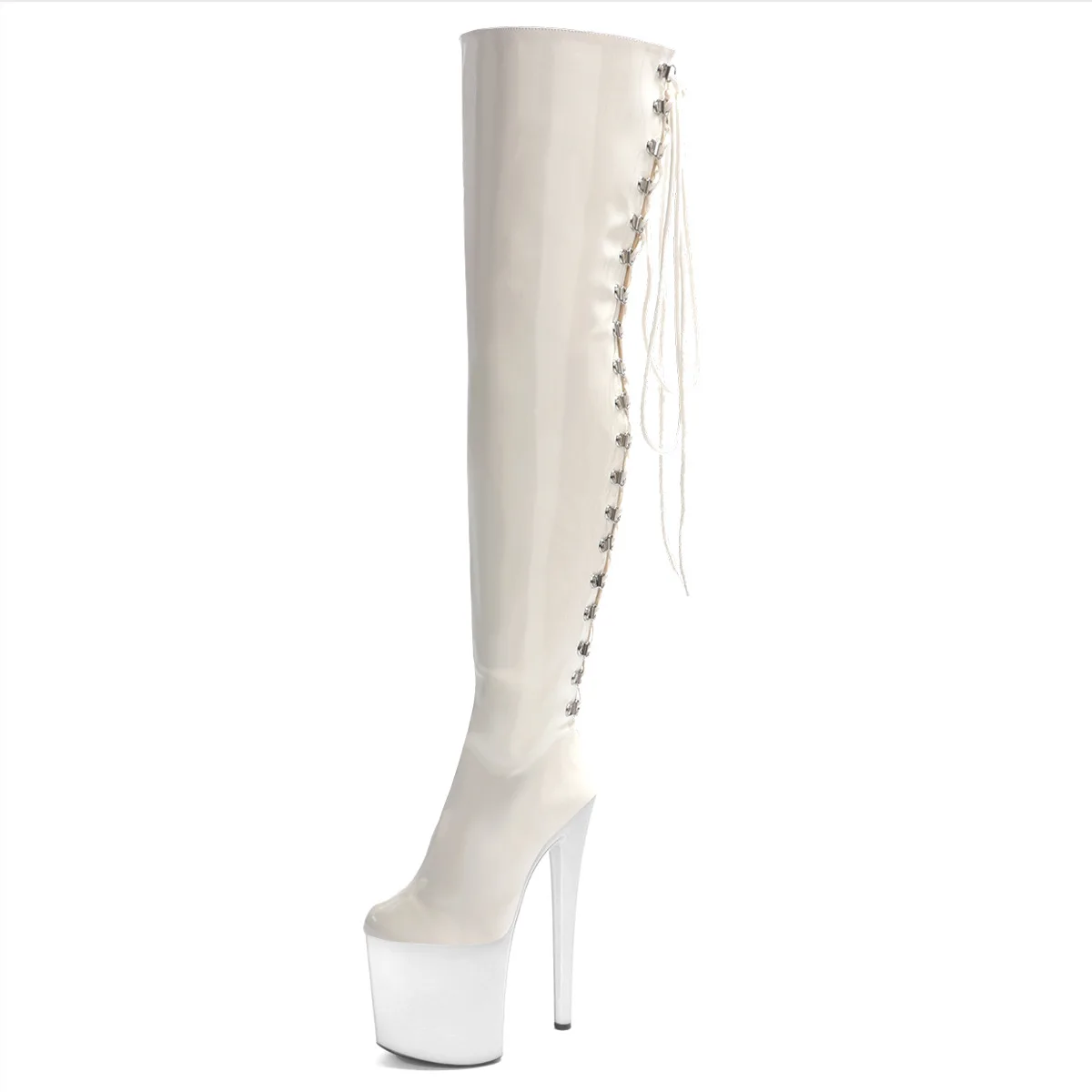 Sexy Punk Women Lady Sissy Size 46 PU Strippers Pole Platform Red High Heel Shiny Long Boot Thigh High Over the Knee High Boots