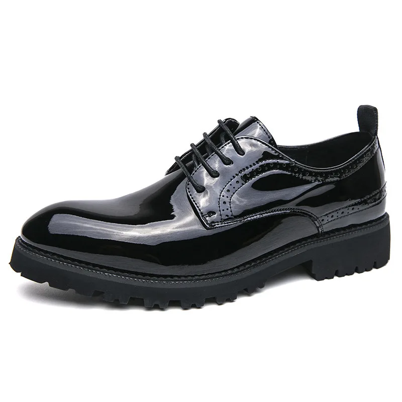 Large size leather shoes for men 2024 four seasons British style shiny pointed leather shoes thick sole heightening shoes