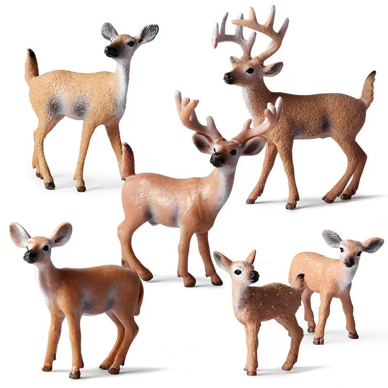 Forest Animals Figures, Woodland Creatures Figurines, Miniature Toys Cake Toppers (Deer Family)