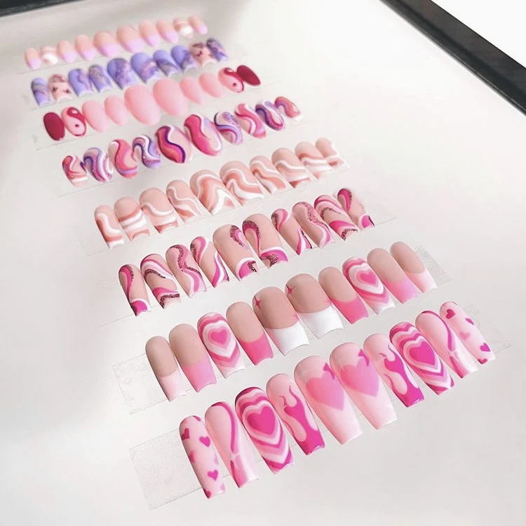 NO MOQ 24pcs handmade acrylic press on nails  Wholesale Designer Press On nails