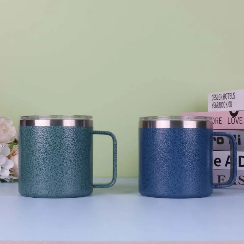 Дорожные кофейные кружки из нержавеющей стали с двойными стенками, 14 унций, вакуумный стакан с рукояткой и крышкой