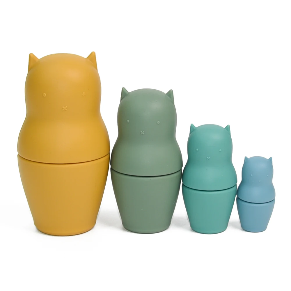 Custom russian nesting dolls silicone baby toys kids children educational baby teether silicone sensory toys nesting doll gift