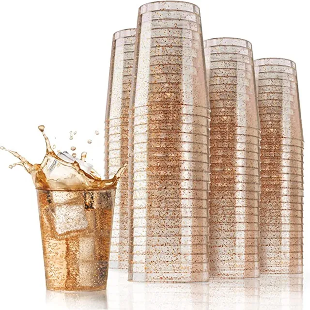 New Arrival Wedding Party Easy Clean 12 Oz Rose Gold Glitter Heavy Duty Plastic PS Disposable Cups