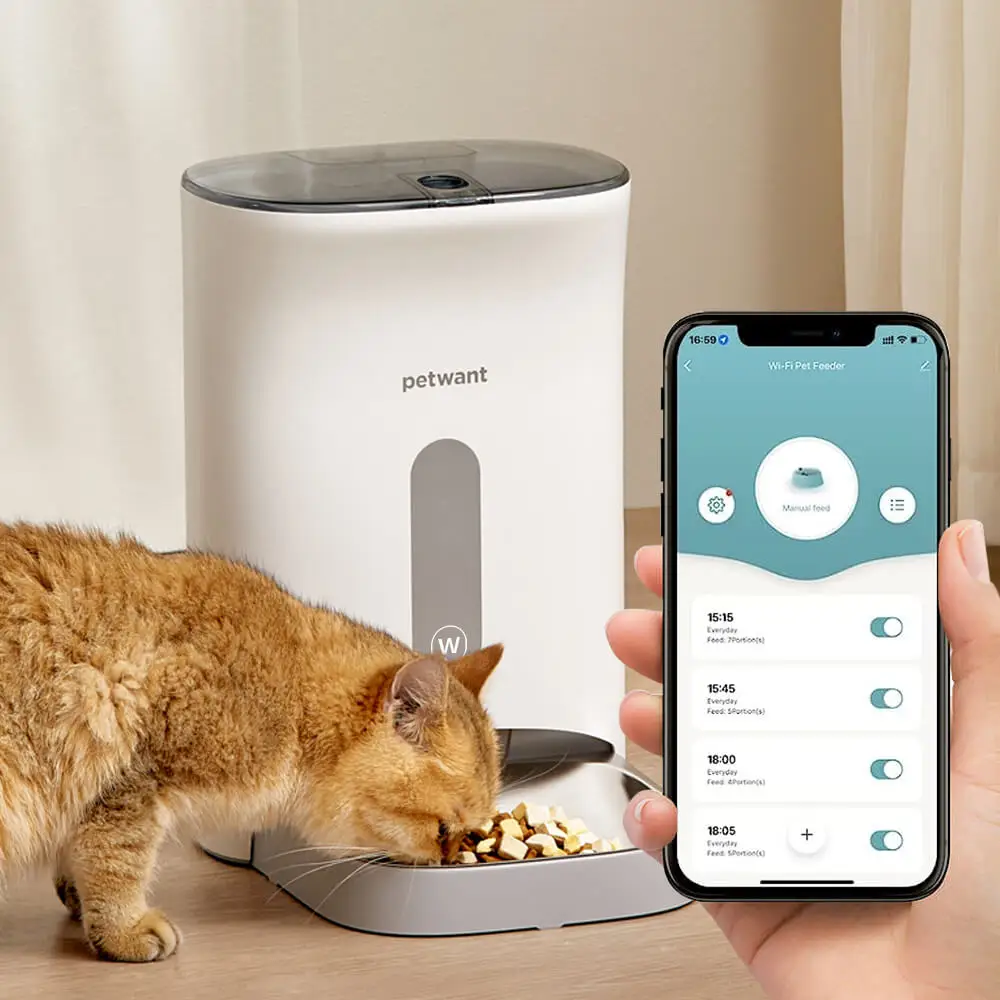 Petwant 4.5L Smart Pet Feeder WIFI APP Control Dual Power Supply Auto Cat Dog Food Storage Bowls Dispenser