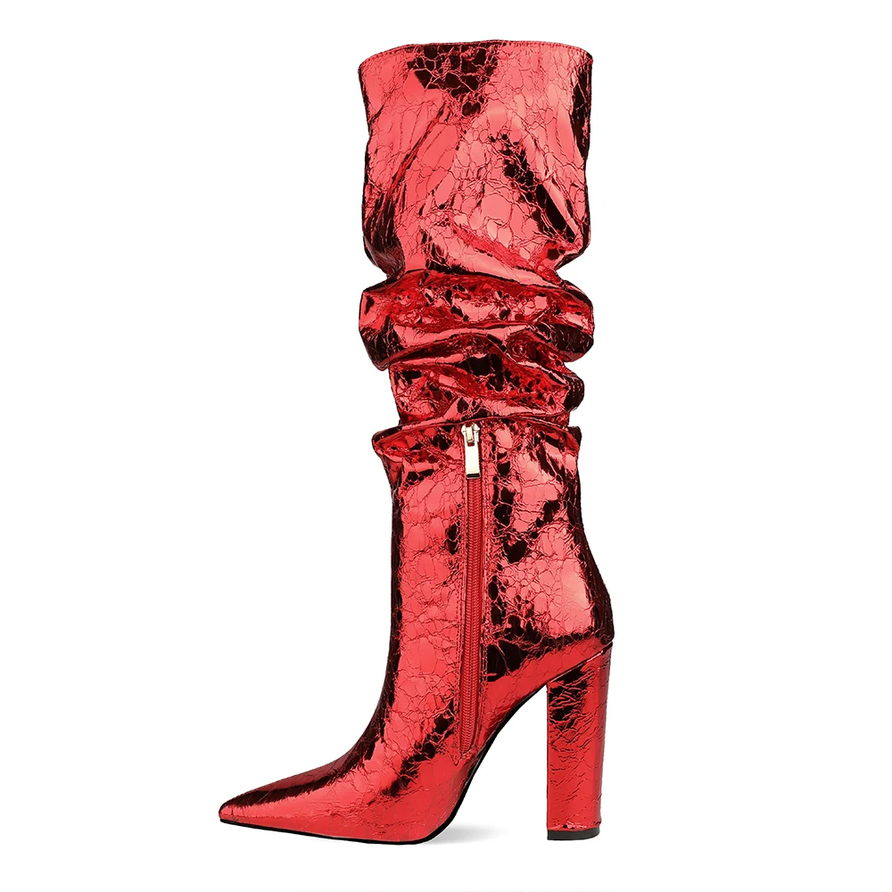 Fashion Faux Leather Knee High Boots Zipper Women Shoes High Heel Long Boots Ladies Shoes