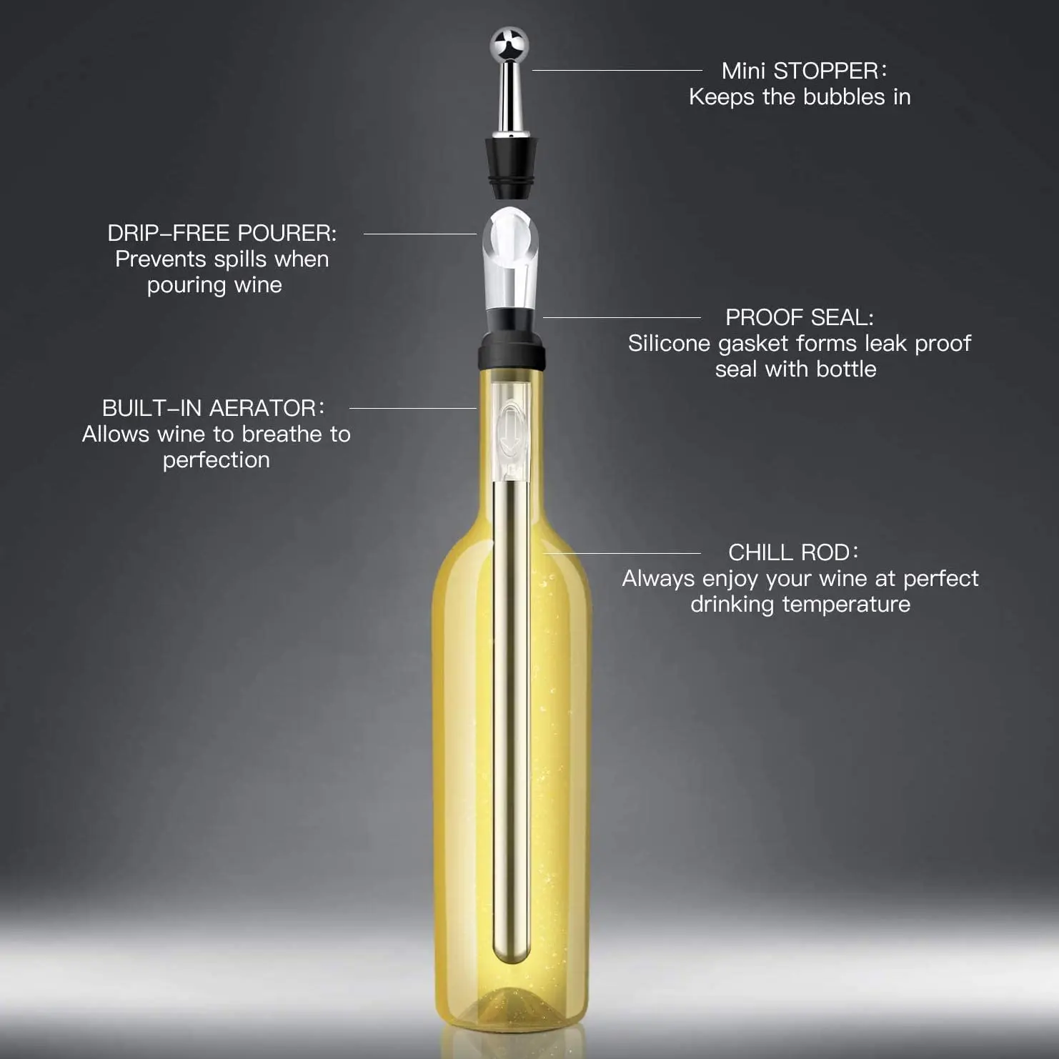 Wine Chiller Stick 3-in-1 Stainless Steel Wine Bottle Cooler Stick Rapid Iceless Stainless Steel Wine Bottle Chiller