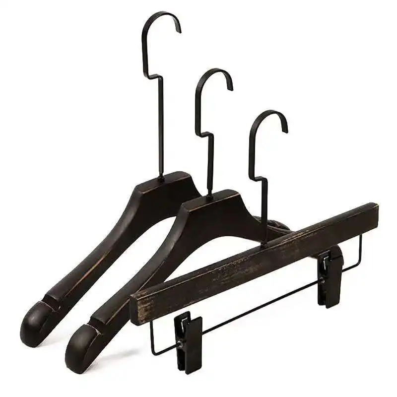High Quality Black color Wooden Clothes Hangers Wooden Suits Coats Pants hangers