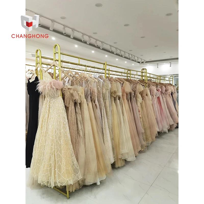 Modern Tailor Shop for display garment Boutique Gold Clothing Wall Rack and Metal Wedding Dress Display Rack