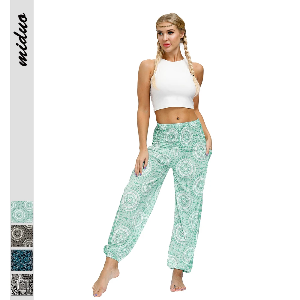 Thailand Style Yoga Circle Totems Loose Boho Hippie Floral Wholesale beach For Women Latest Ladies Trousers Plazzo Pants