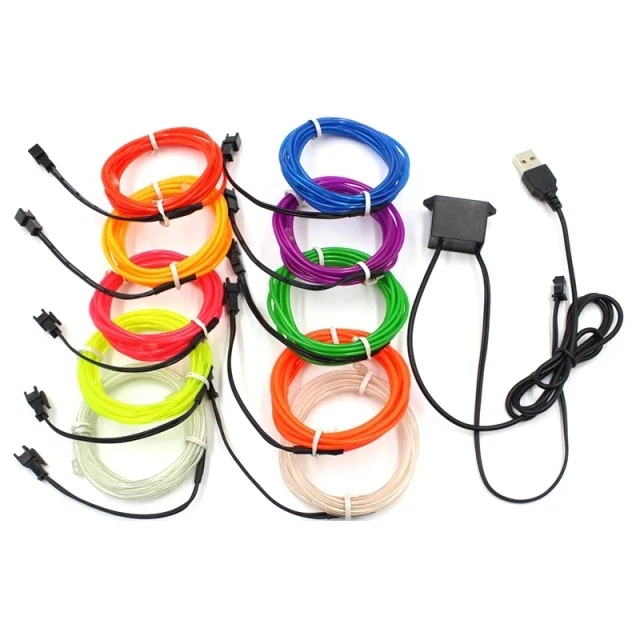 Car EL Wire DC-12V By 10 Color Choice Car Decorative Thread Indoor Decals Tags Flexible Neon Light 1M Blue 2.3mm-Skirt EL Wire