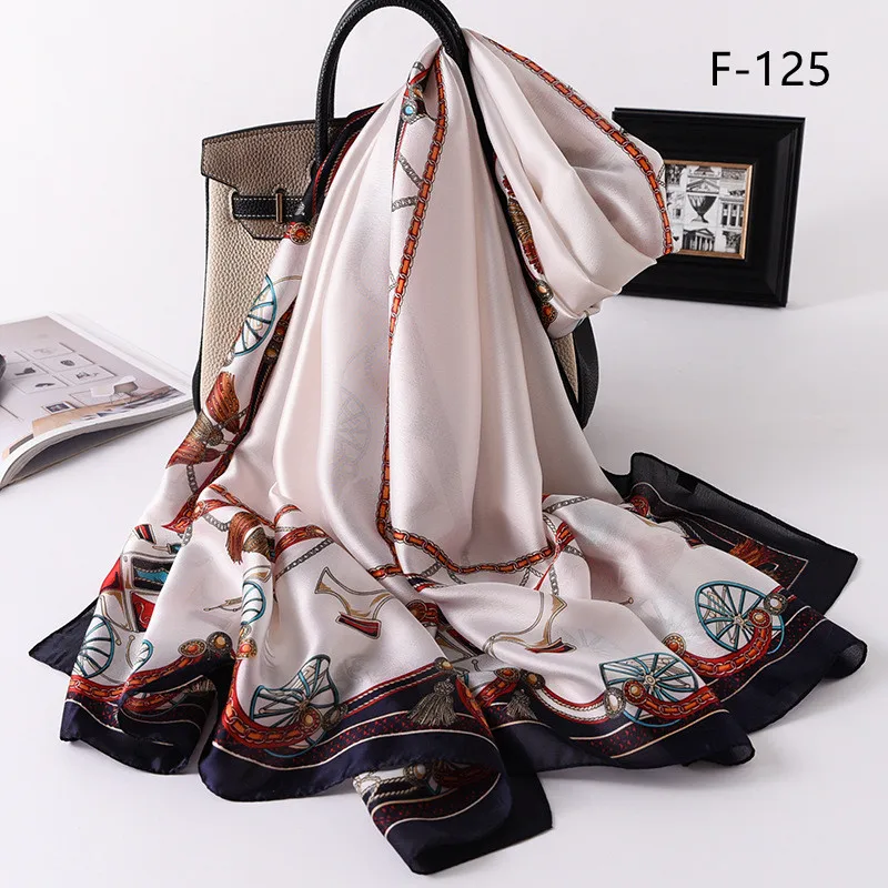 Новинка Весна 2021, шали с принтом для женщин, женские атласные шелковые хиджабные шарфы