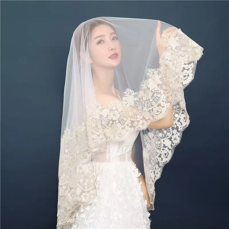 LUOXIN Women Cathedral Wedding Veil Long Champagne Color Bridal Veil