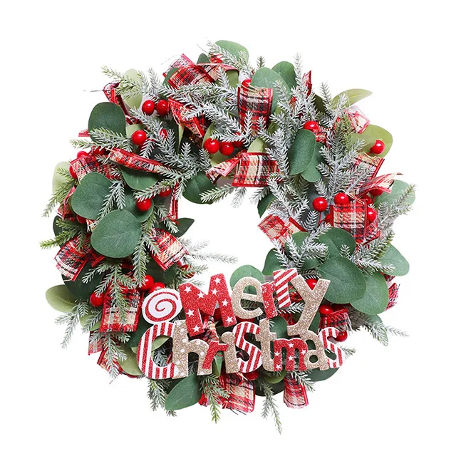 Ammy Christmas Wreath 40cm  Artificial Garland PE white pine cone Green Leaves Wreath Home Farmhouse Door Wall