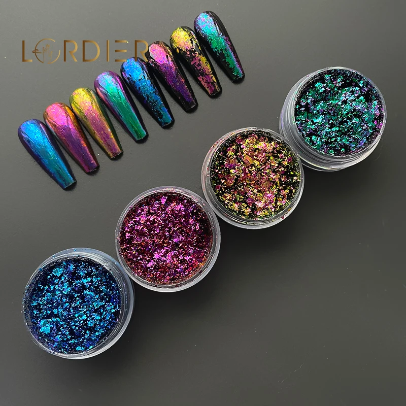0.2G Chameleon Flakes Nail Glitter Sequins Mirror Chrome Pigment Flakes Nail Art Irregular Powder Nail Flake