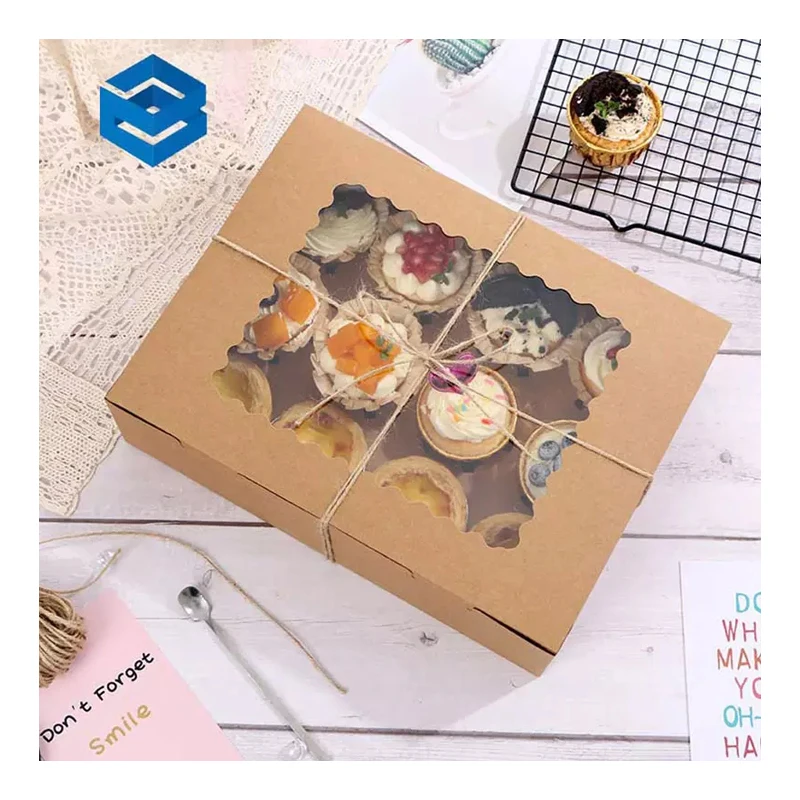 Wholesale Disposable Baking Paper Cake Box Window Tart Western Pastry 12-hole Afternoon Tea and Cake Boxes