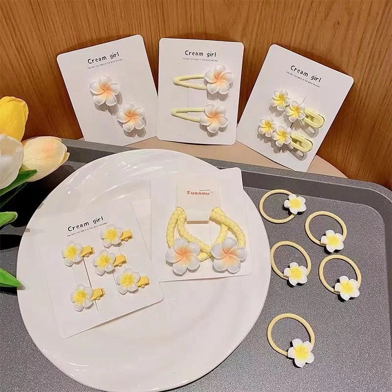 Girl barrettes hawaiian acrylic hairclip hairgrips elastic hair band ties accessory plumeria hawaii flowers frangipani hair clip