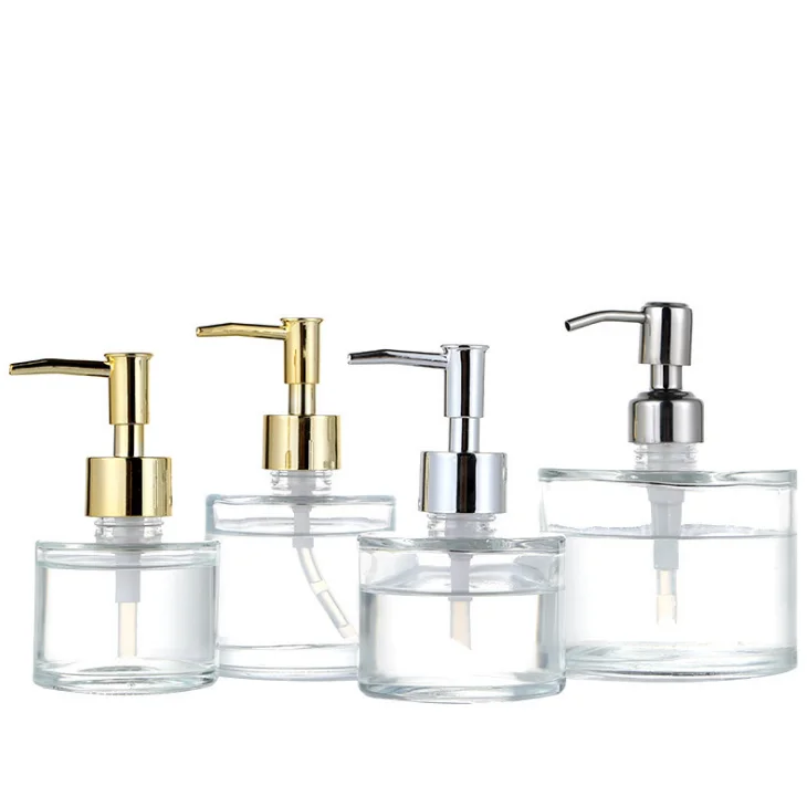 Оптовая продажа, круглый стеклянный дозатор для мыла, стеклянная бутылка для жидкого мыла с металлическим насосом для жидкого мыла