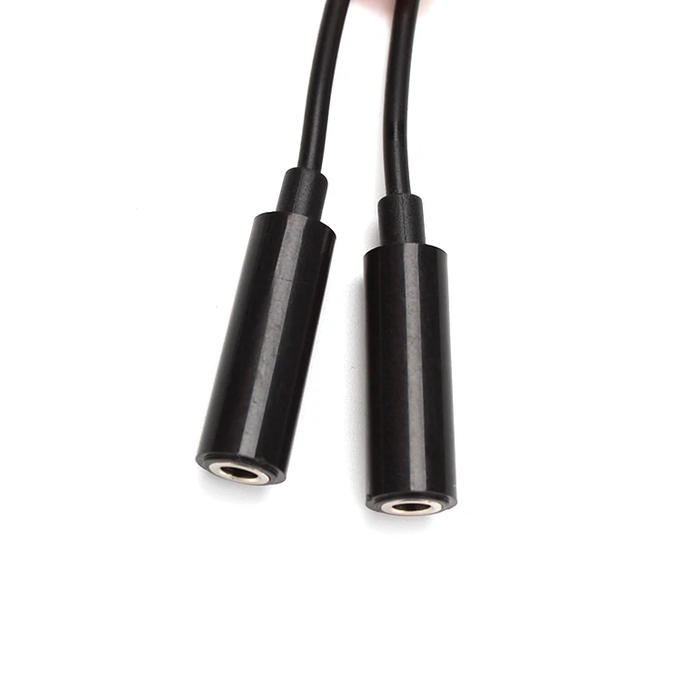 Aux cables 4 pole 3.5mm plug male to 2 3.5mm female mobile phone earphone 1 to 2 adapter audio converter cable manufacturer