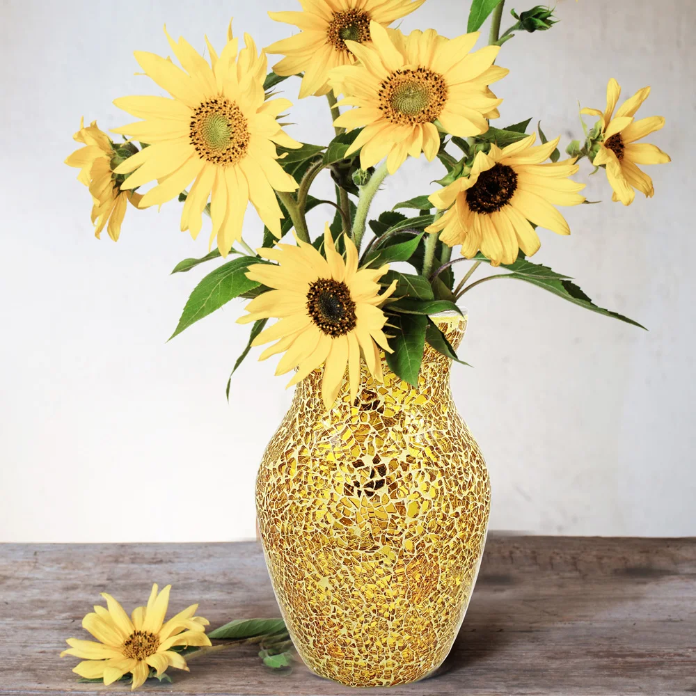 Glass Vases Manufactures Wholesale Home Table Decorative Flower Vases Modern Golden Crack Glass Flower Vase