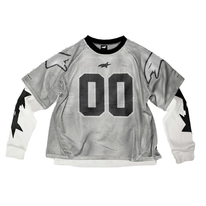 Custom Logo Long Sleeve Combo Polyester Mesh Jersey Hip Hop Luxury Shirt Cycling Jersey T Shirt Oversize For Men