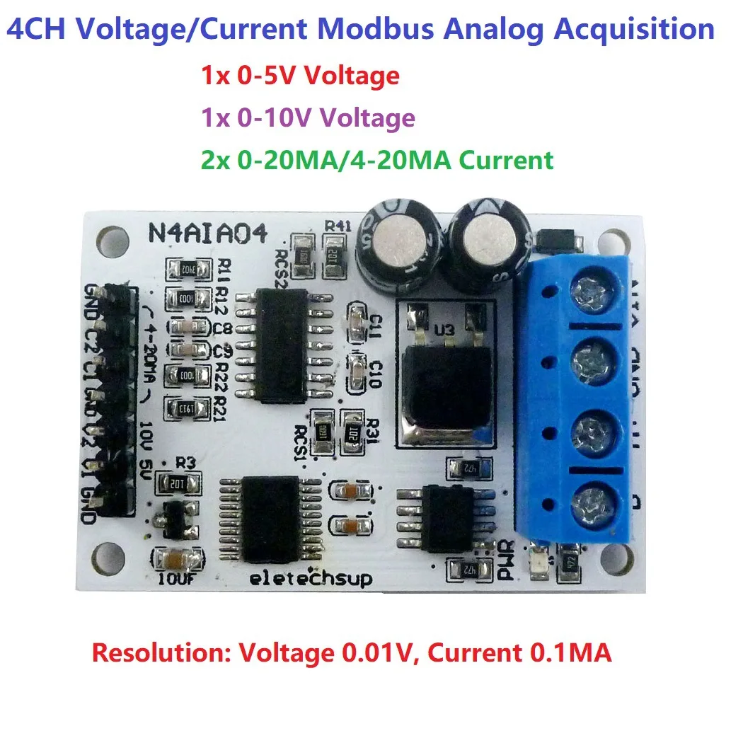4-20MA RS485 Voltage and Current Analog Data Collector ADC Modbus RTU 03 06 Function Code