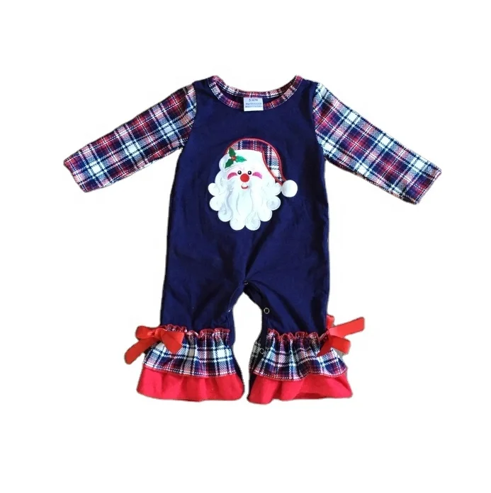 2020 baby girls  Fall winter Christmas Santa plaid romper
