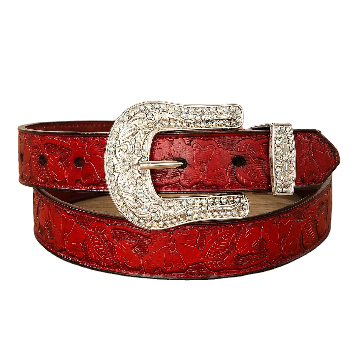 HAND PAINTED HAND CARVED WESTERN FLOWER DESIGN ITALIAN VEG TANNED PU LEATHER BELT 2023 SOLID BRASS FLORAL BUCKLE & LOOP