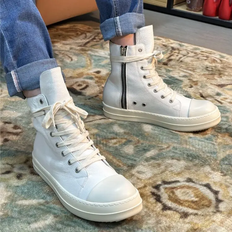 2024 New Arrival Men Fashion Leather Boots Casual Ro Boots Street Style High Shoes Winter Shoes GENUINE Leather Rubber 2 Pair