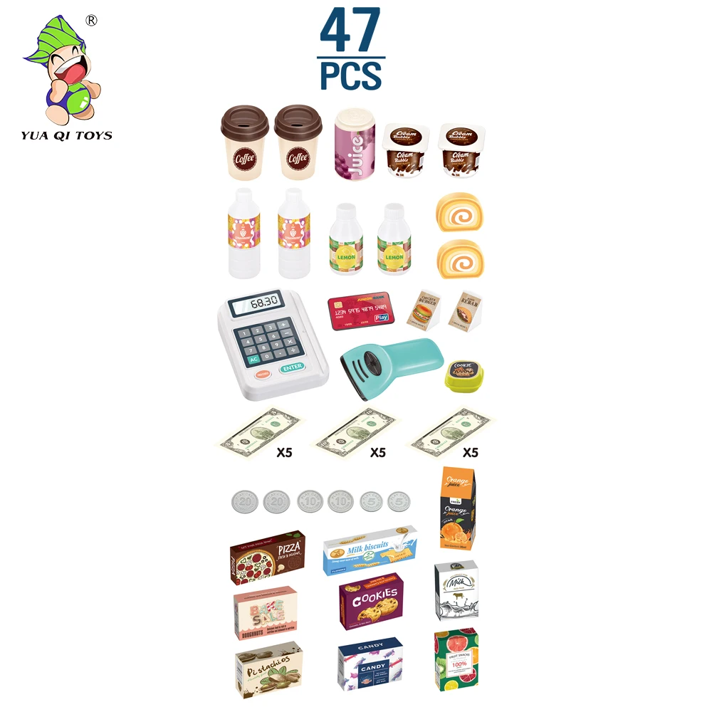 Supermarket Shopping Combination Set Electric Scanner Embedded Machine Cash Register Brush for Kitchen & Food Toys