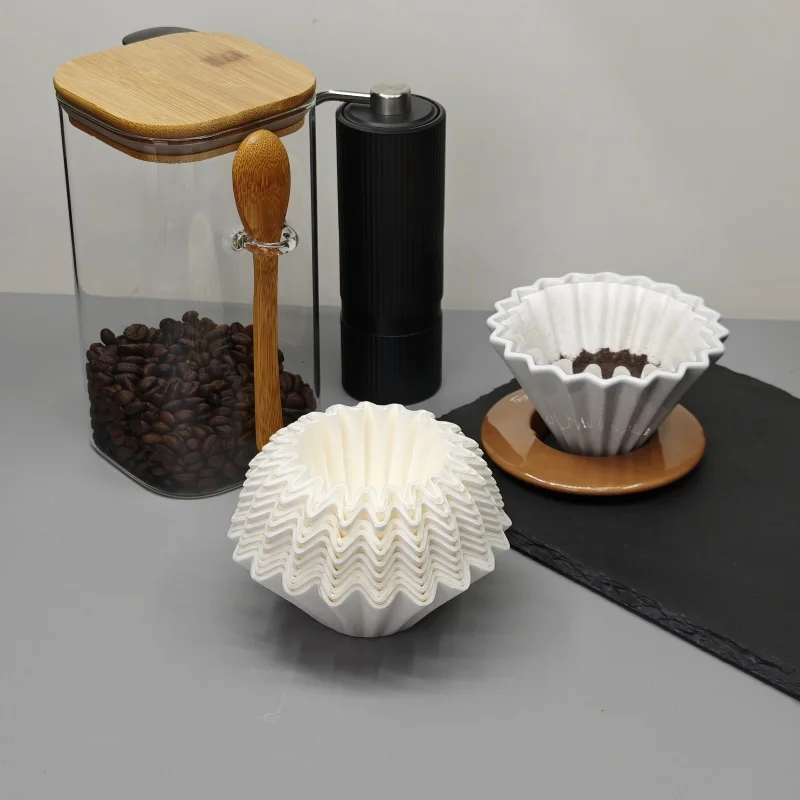Brew Wooden Pulp Wave Basket Bowl Cake Type Coffee Filter Paper Filters 100 Pieces Paper Coffee Filters