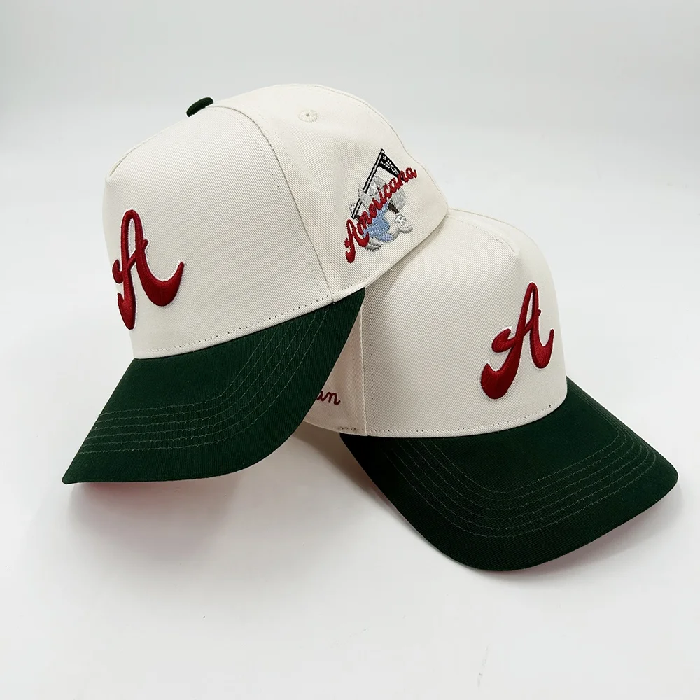 Wholesale custom high quality A-frame 100% cotton 3D embroidered 5-panel baseball caps two-tone baseball caps