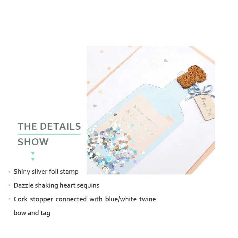 
2020 Best Seller Bottle Shape Die Cut Shaker Happy Birthday Cards, Custom Printing Handmade Greeting Cards with Envelope 