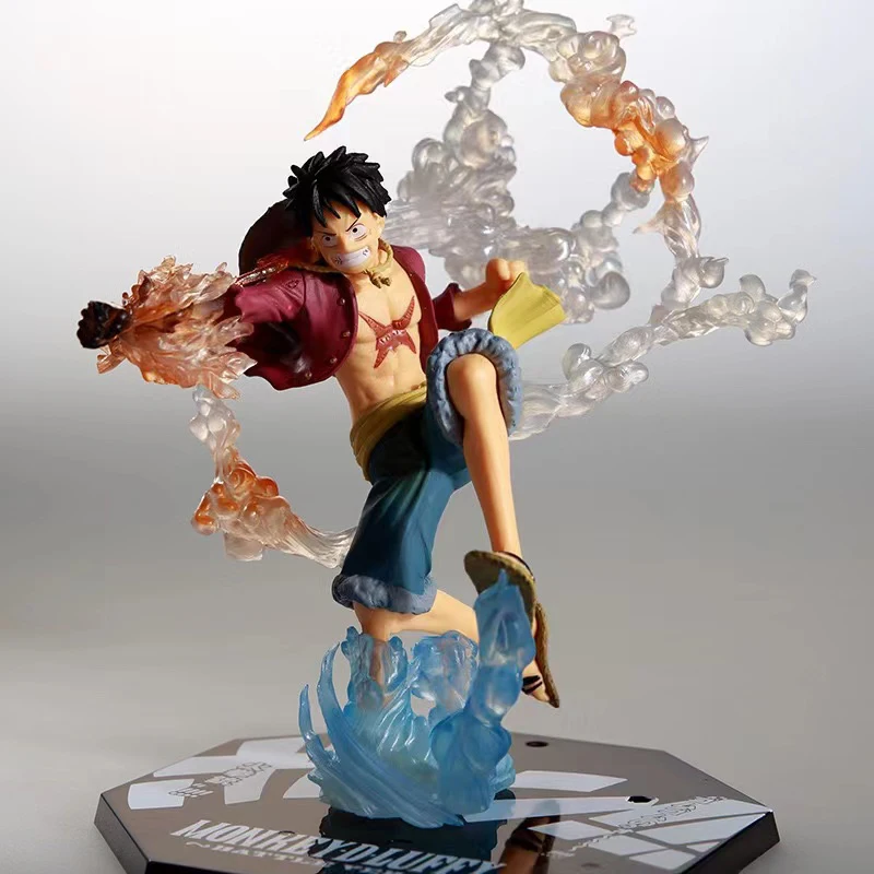 Custom 3D PVC One Piece Figure ZERO Fire Fist Luffy Figure Battle Rubber Gun Model Anime Doll Case Decoration