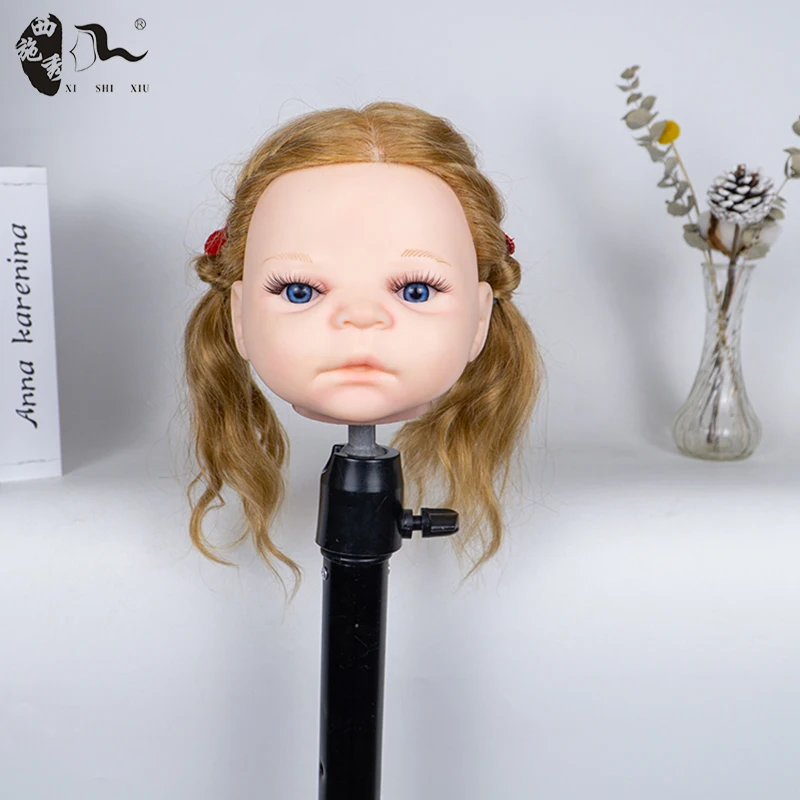 Оптовая продажа 100% натуральные человеческие волосы манекен высокая косметология улыбающиеся для макияжа кукла голова детей
