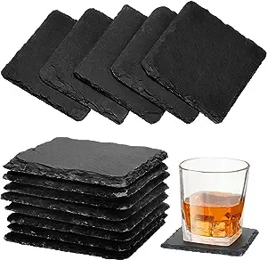 Slate Drink Coasters 4 Inches square and round Stone Coaster with Natural Edge for Cups and Mugs