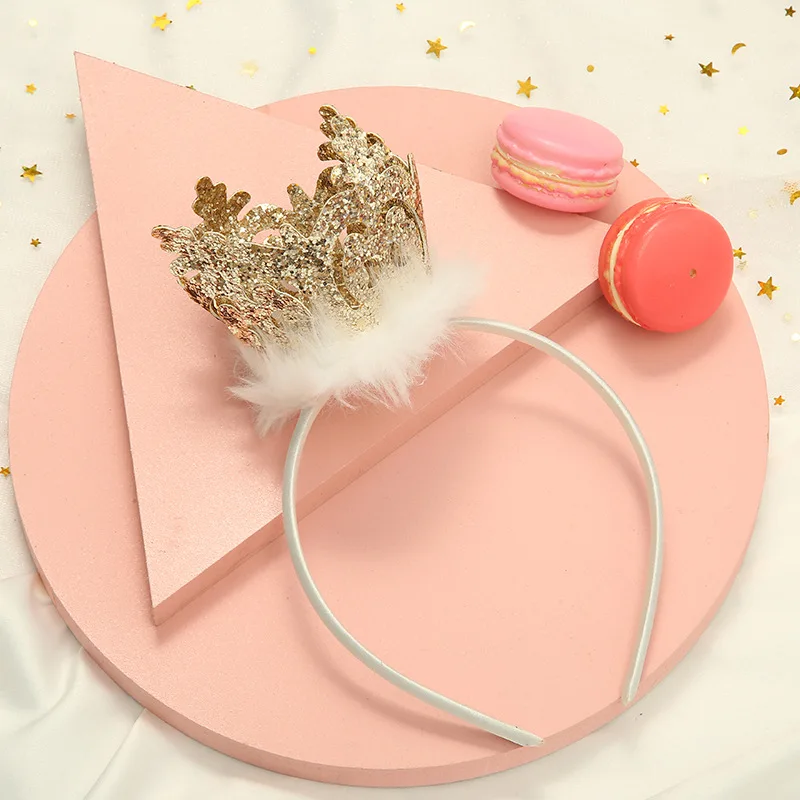 New sales girl accessories kids cute and versatile cartoon Headband for birthday party  crown with hairballs  Headband