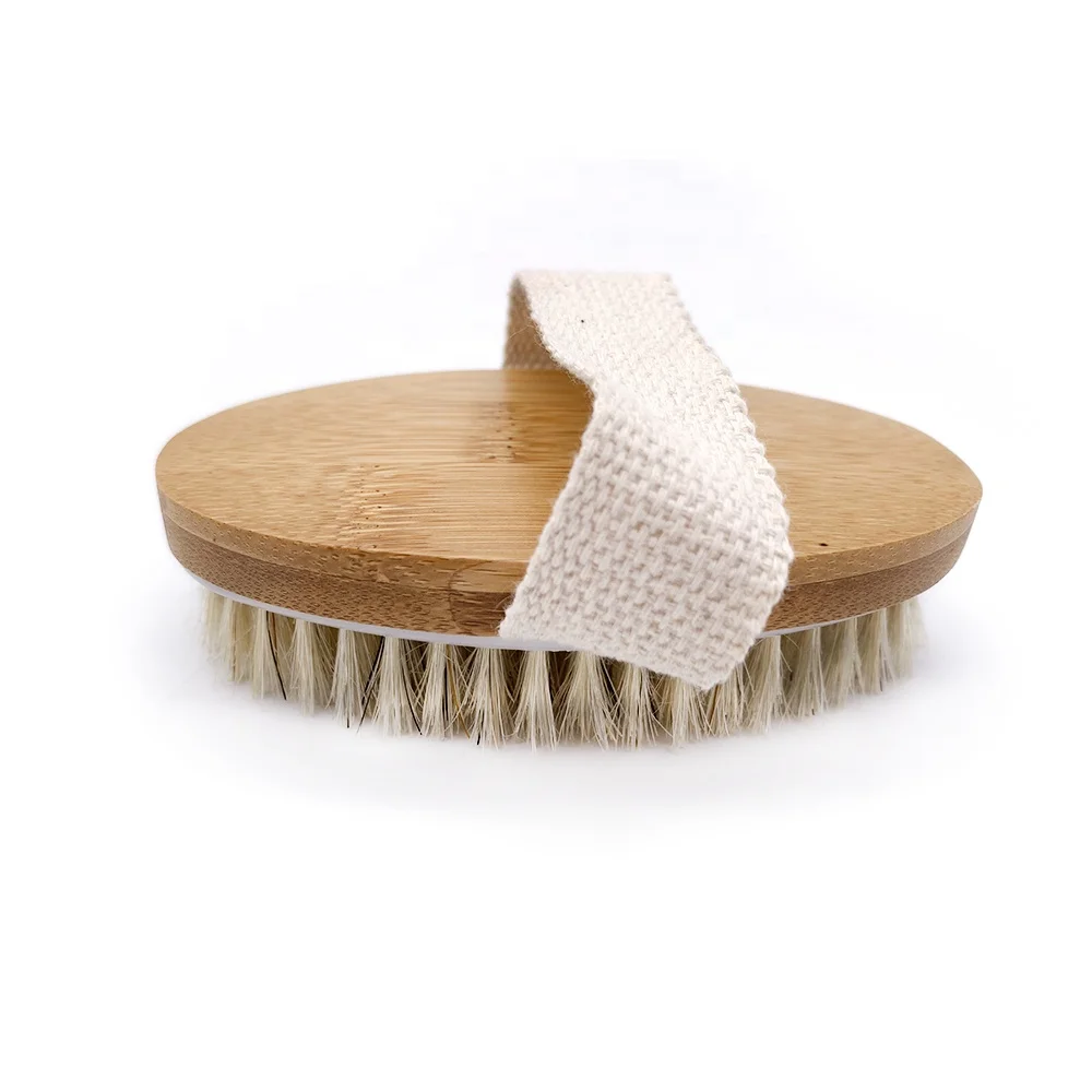 Hot Sale Wood Natural Bristle Dry Skin Body Brush With Total Bamboo Handle Hand Band For Nice Comfortable  Grip