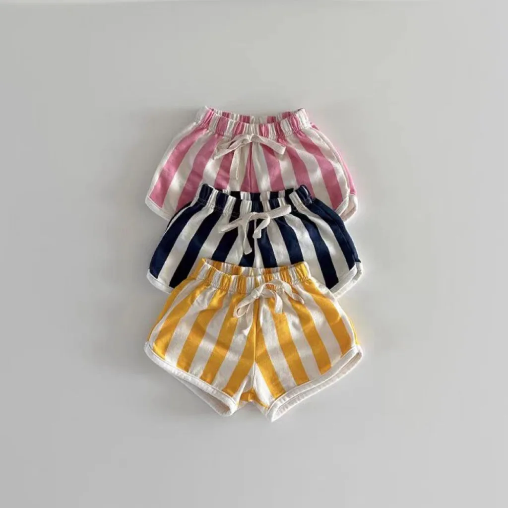 Factory Wholesale Custom Logo 100% Cotton Striped Baby Kids Pants Shorts for Little Boys and Girls