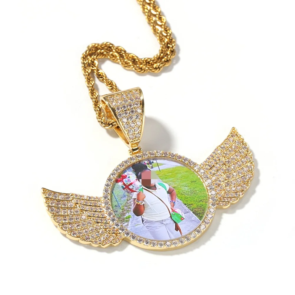 Europe hot hip-hop style copper diy gift making gold plated customization photo pendant necklace