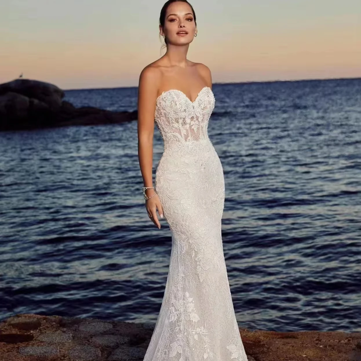 Beach Wedding Dress With Detachable Train bridal gowns wedding dress Lace Sleeveless Backless Vintage Vestidos De Novia 2024