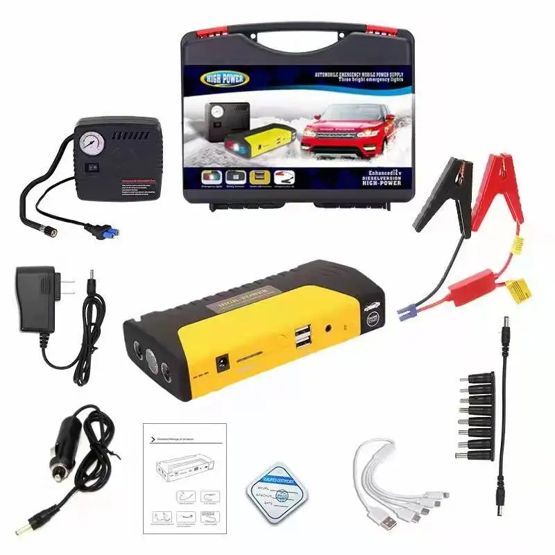 portable car battery charger jump starter booster 12v 16800mah car power bank jump starter with air compressor