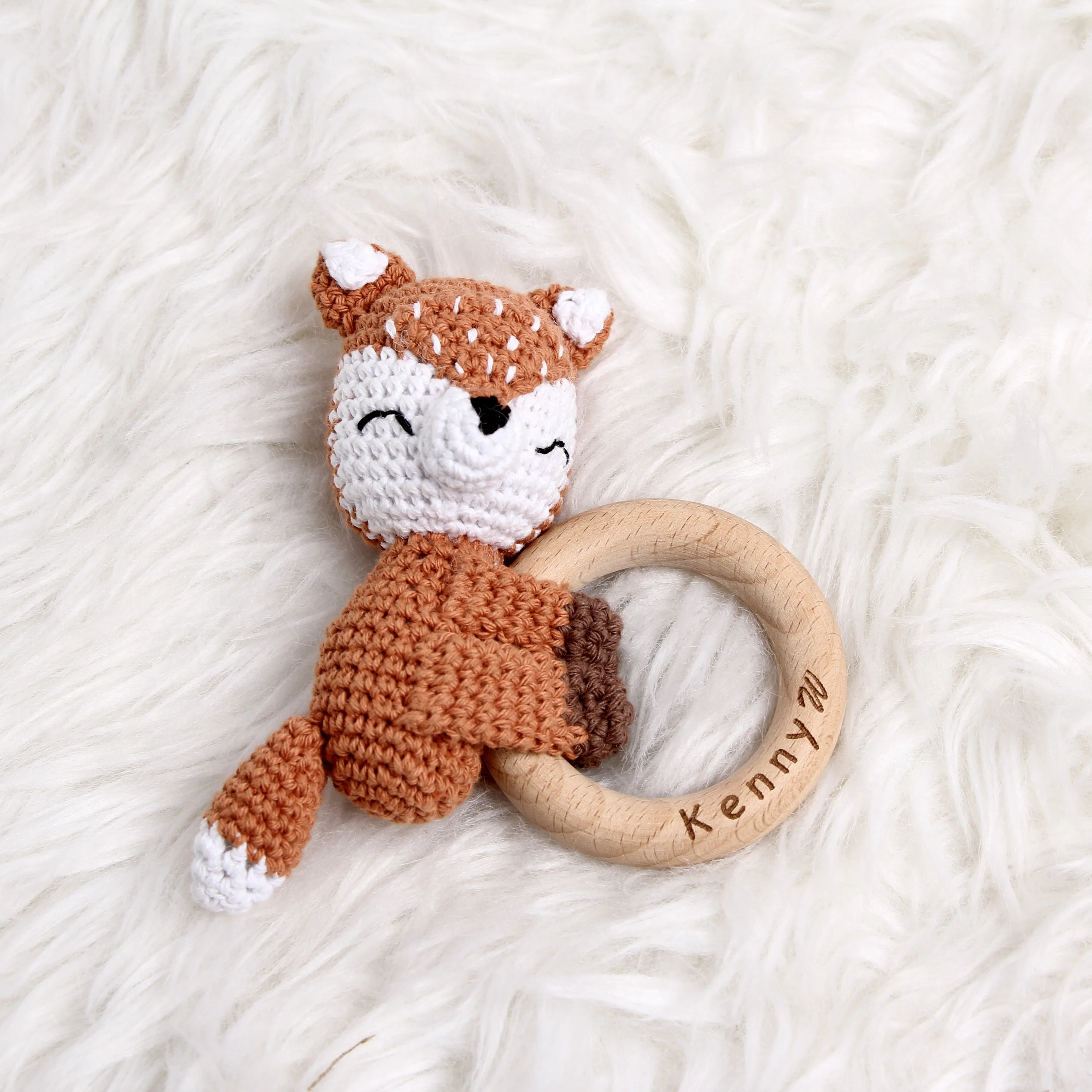 Etsy popular toy animal Baby Wooden crochet Rattle Handmade knitted Crochet Teething  doll toys