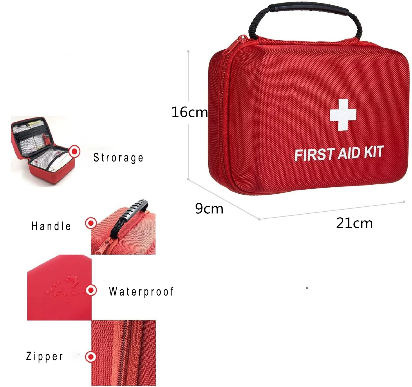 Eva Or Nylon Light Waterproof material Green with handle Zipper with pockets Outdoor First Aid Knit