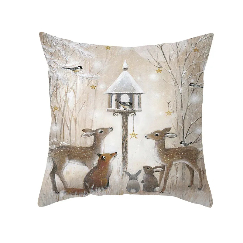 Decorative Cushion Covers 45 x 45 CM, Printed Elk Pillowcase for Christmas, Living room and Couch