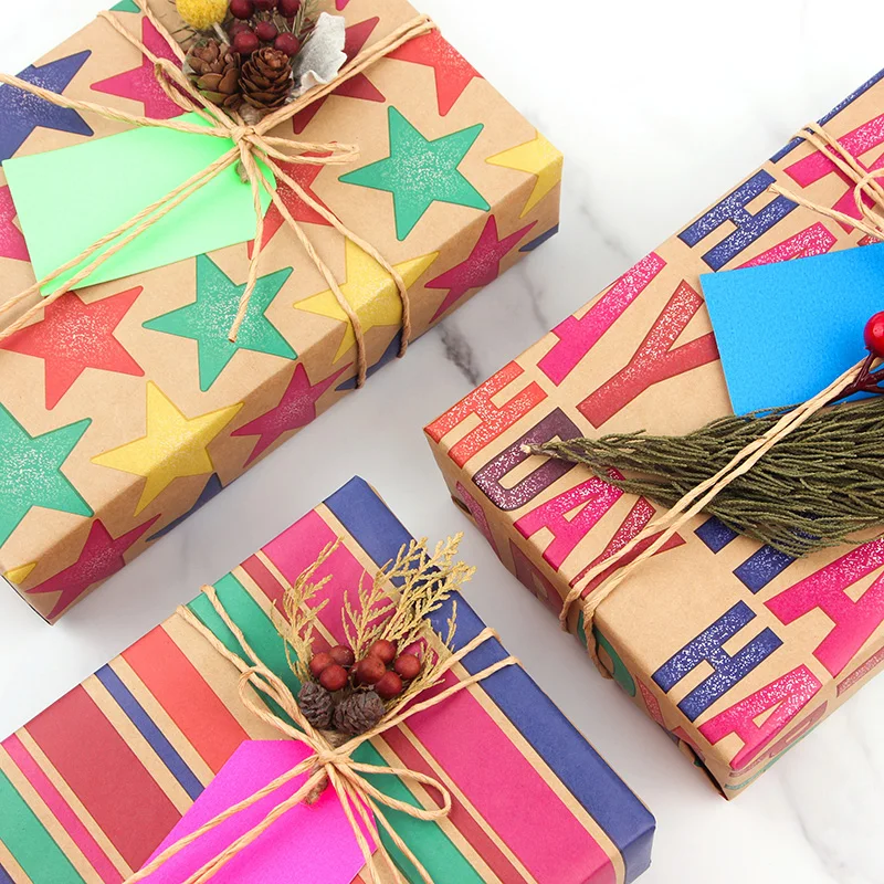 Basic Star Printed Kraft Paper Birthday Rolling Gift Wrapping Paper Craft Paper Wood Pulp CMYK Coated Zhejiang Gravure Printing