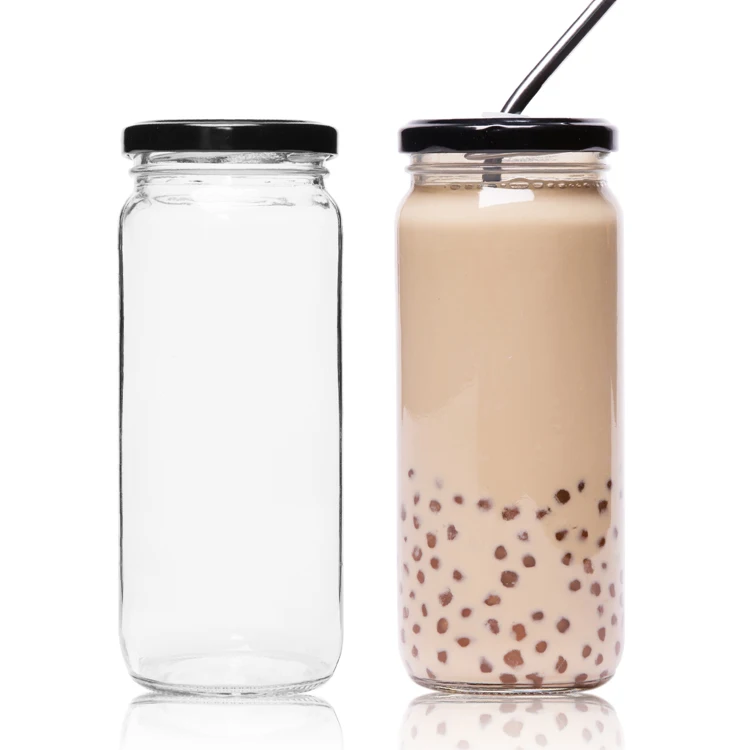 
 High Quality 16oz Clear Round Paragon Beverage Juice Glass Bottle With Metal Lid  