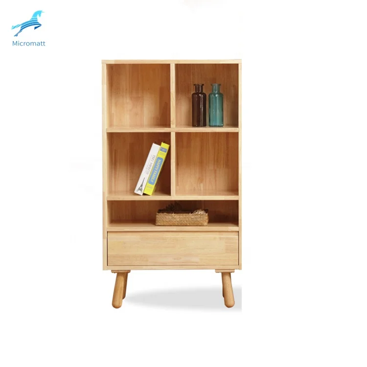 Wholesale japanese style easy assembling study room furniture log color solid wood bookshelf