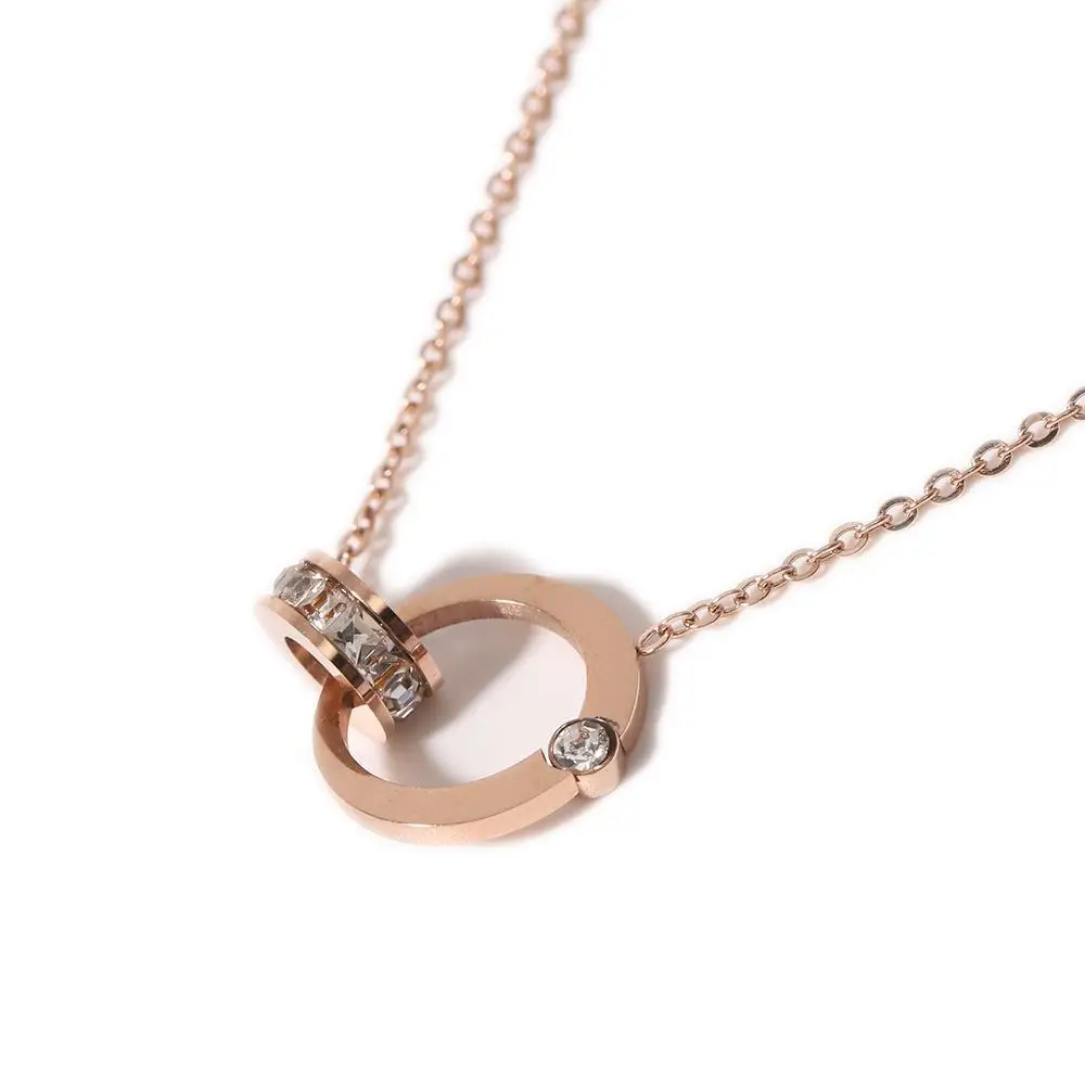 Dropshipping Size double ring diamond-encrusted titanium steel necklace female fashion personal collarbone chain wholesale N135